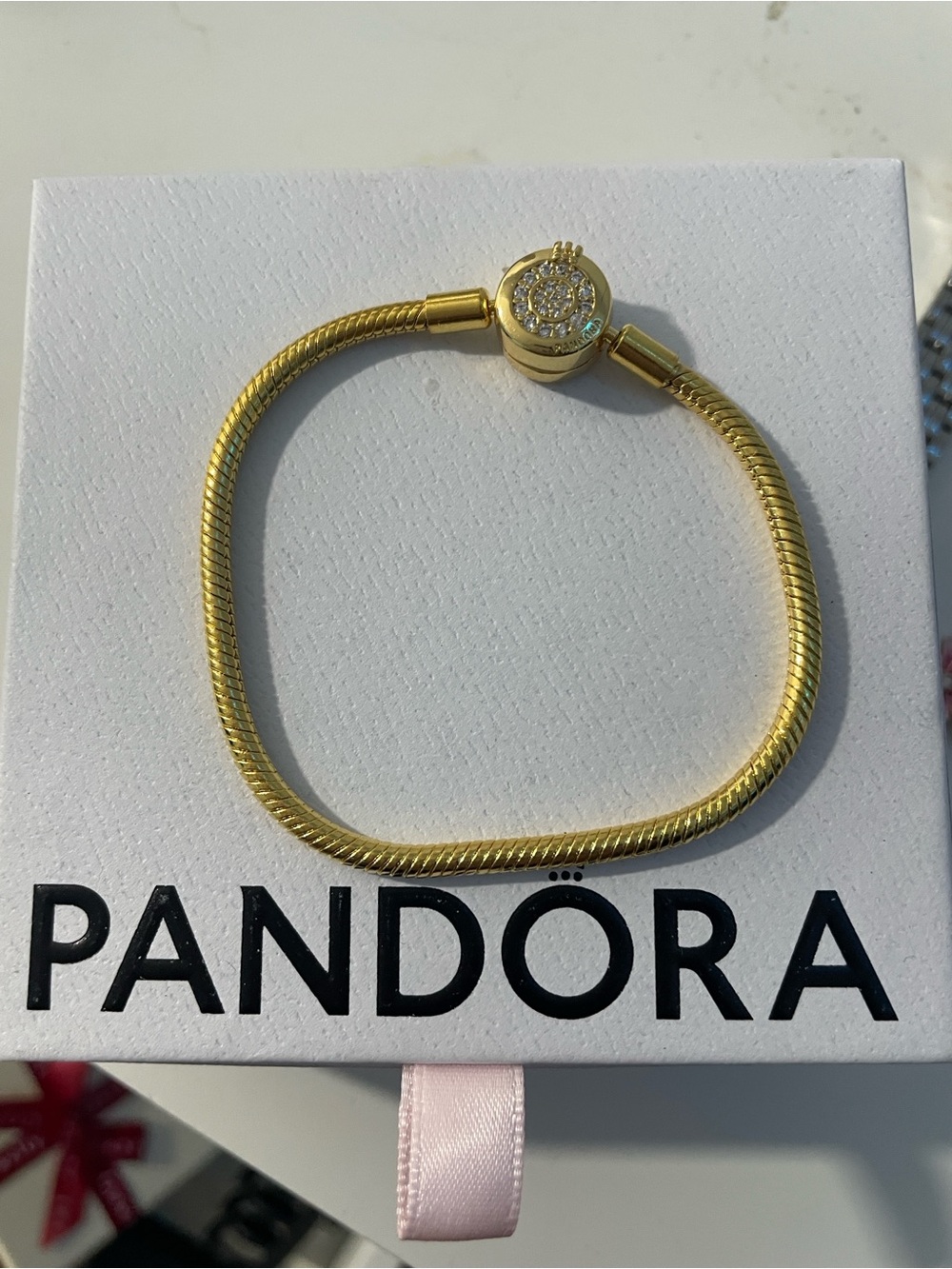 Pandora Gold Snake Chain Bracelet with Crystal Pavé Clasp